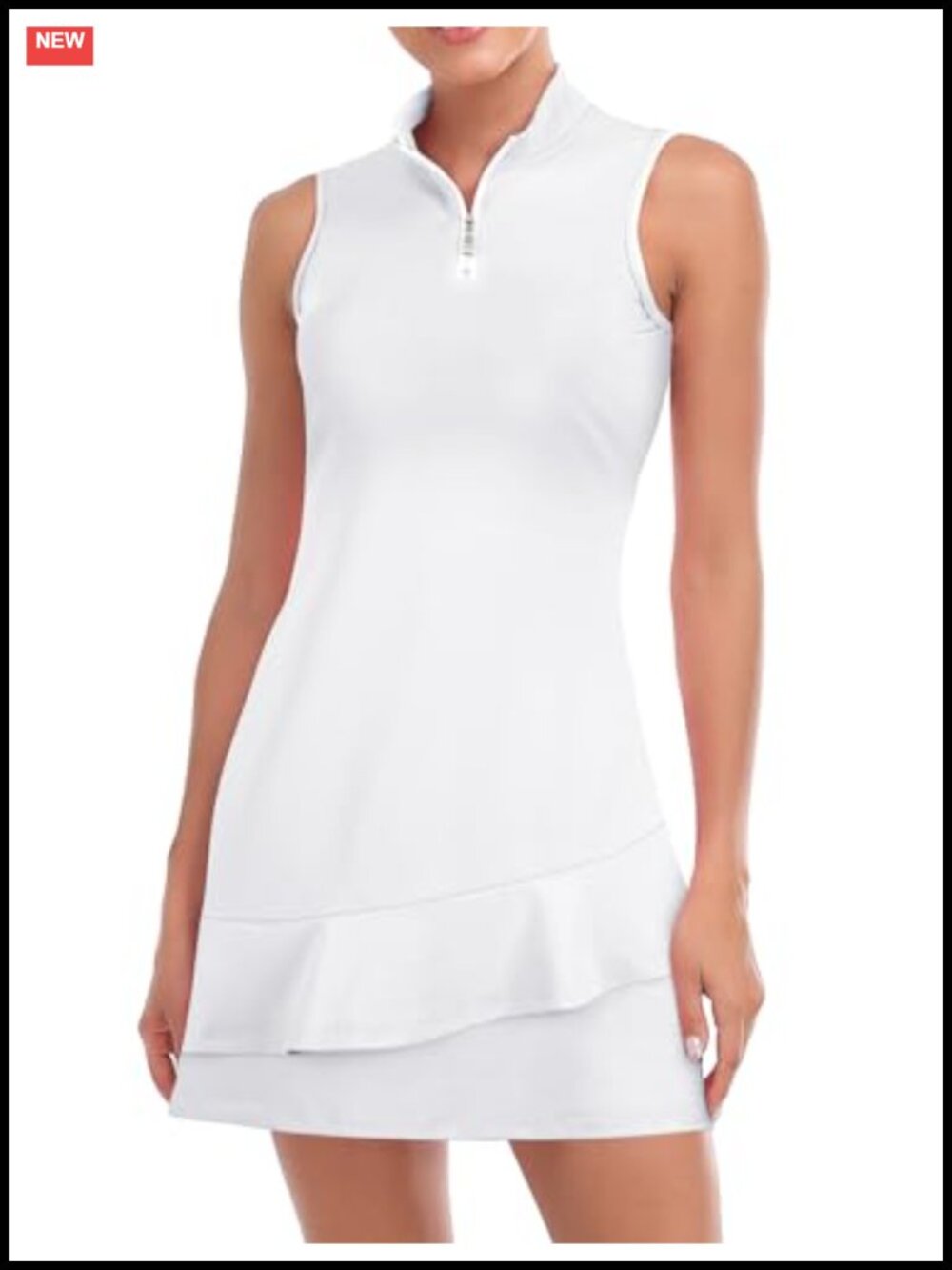 Sleeveless Tennis Golf Dress with Shorts Pockets Ruffle Hem Athletic